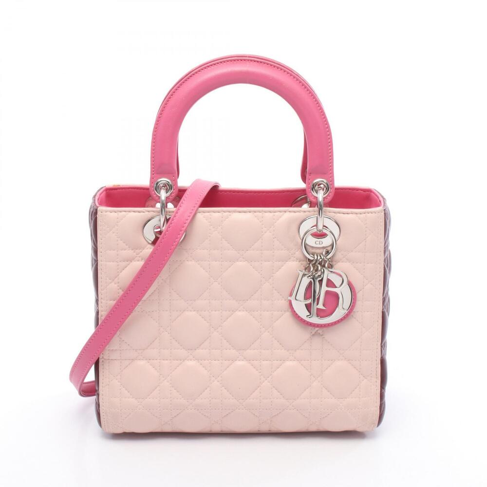 Dior LADY Handbag Leather Pink Burgundy Red